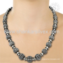 Souvenir Beads Indian Silver Jewelry Supplier 925 Sterling Silver Oxidised Price Per Gram Necklace Jaipur